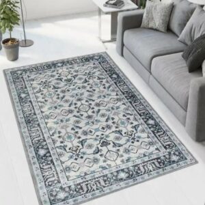White Ethnic Motifs Anti-Skid Woollen Carpet