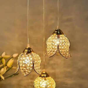 Gold-Toned & Transparent Self Design Handcrafted Lotus Cluster Light