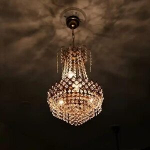 Gold-Toned & White Crystal Chandelier Ceiling Lamp