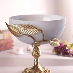 Grey & Gold Toned Glass Decorative Bowl With Metal Base