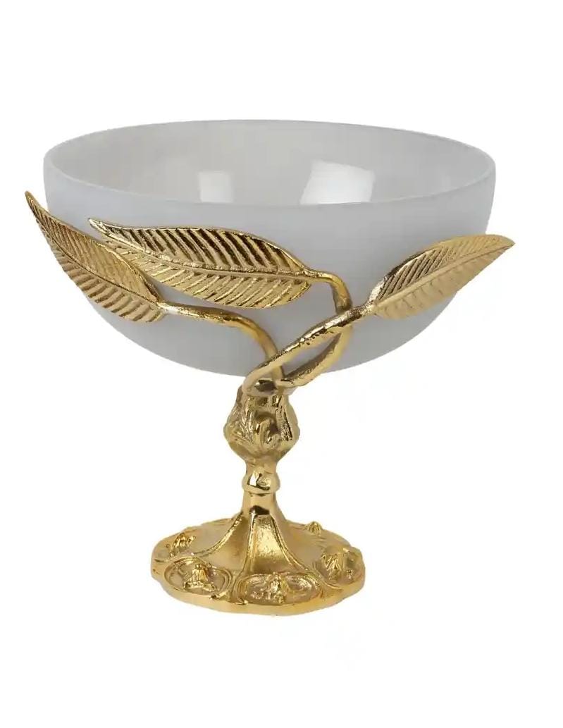 Grey & Gold Toned Glass Decorative Bowl With Metal Base - Image 4