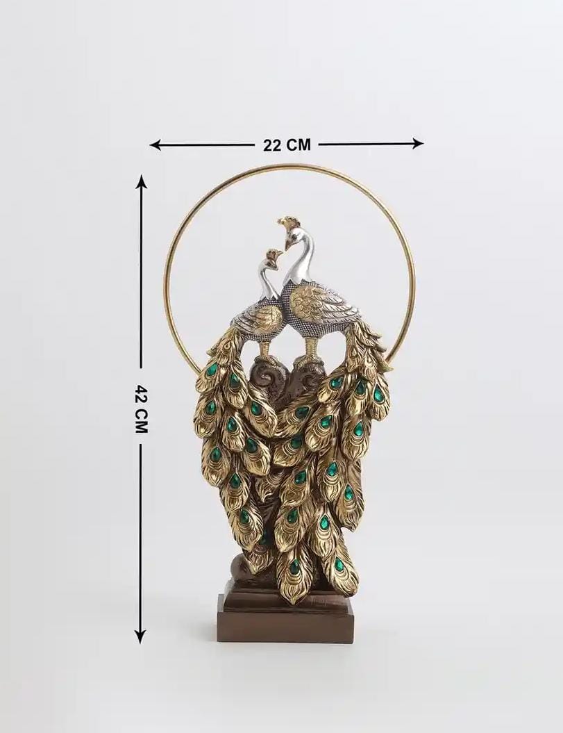Golden Peacock With Metal Ring Figurine Showpiece - Image 6