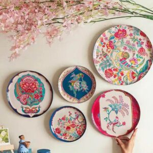 Birds of Paradise Metal Floral Glossy Hanging Hall 5Pcs Wall Plates-12In