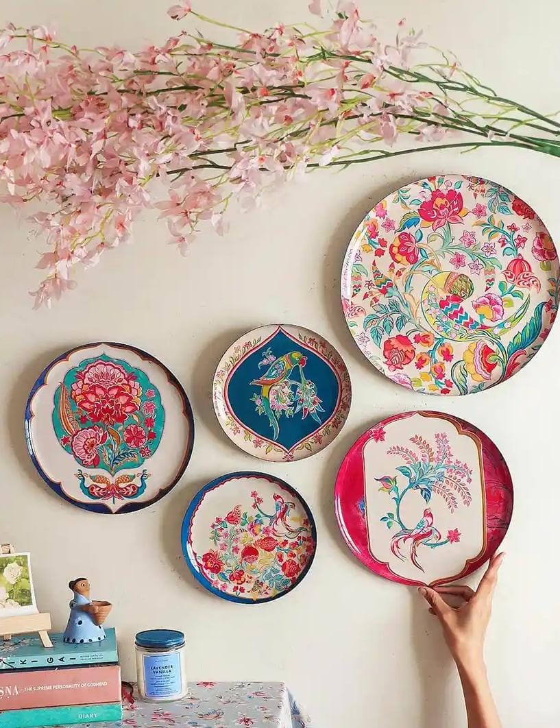 Birds of Paradise Metal Floral Glossy Hanging Hall 5Pcs Wall Plates-12In