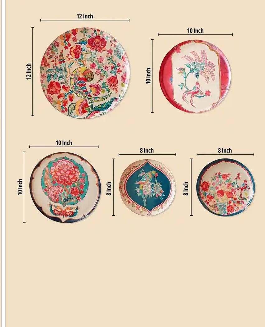 Birds of Paradise Metal Floral Glossy Hanging Hall 5Pcs Wall Plates-12In - Image 2